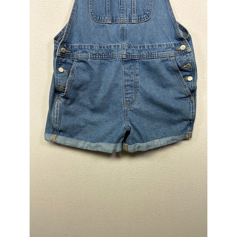 Cottagecore Old Navy Women L Blue Denim Short Overalls Cuffed Bib Shortalls - Picture 11 of 13